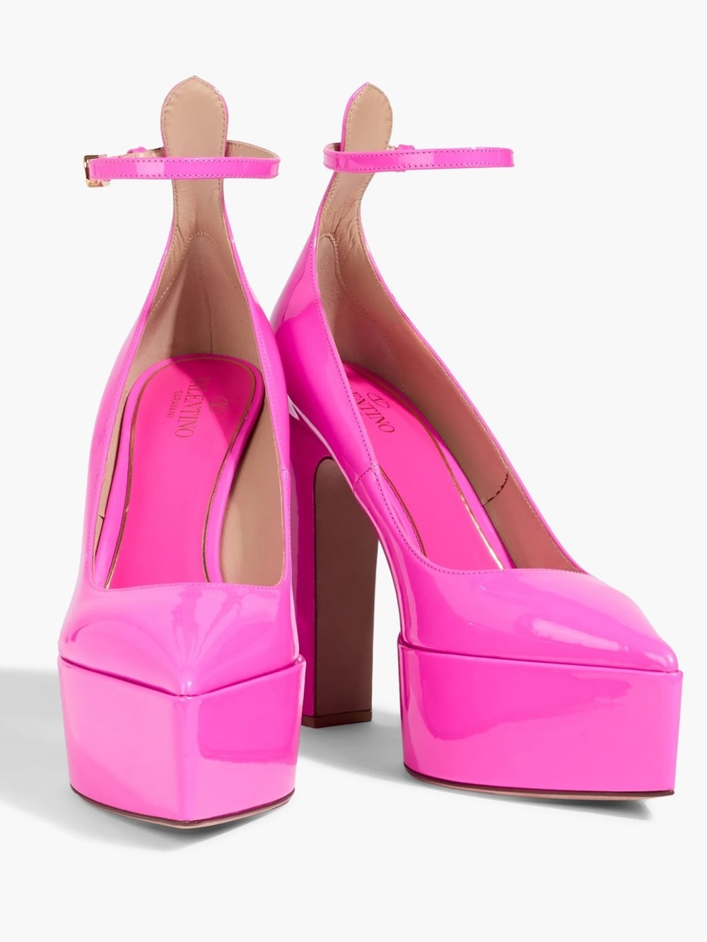 Valentino Garavani Pink PP Patent Leather Ankle Strap Pumps